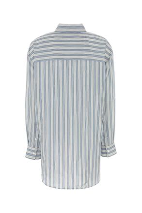 Gucci Womens Embroidered Silk Oversize Shirt Azurewhitemc Exterior: Camicie