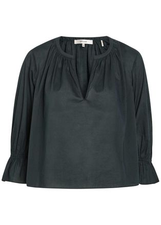 Frame Denim The Poet Gathered Cotton Blouse - Navy - S (UK8-10 / S)