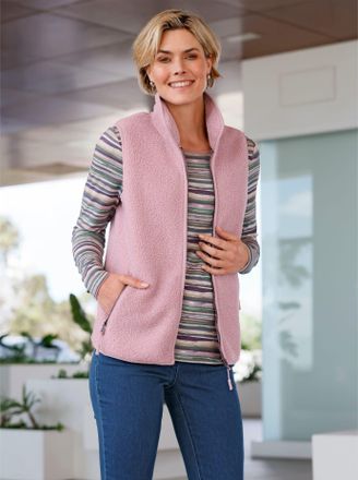 Casual Looks Fleeceweste CASUAL LOOKS, Damen, Gr. 46, lila (mauve), 100% Polyester, unifarben, Westen Fleeceweste