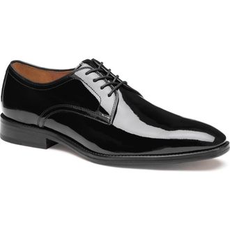 Johnston & Murphy Sullivan Plain Toe Derby in Black Italian Patent Calfskin at Nordstrom Rack, Size 9.5