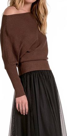 Elan Ribbed Off-The-Shoulder Sweater In Dark Chocolate