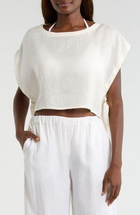Elan Cropped Linen Cover-Up Top in White at Nordstrom, Size X-Small