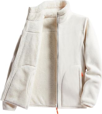 Generic Mens Fleece Jacket Reversible Thickened Zip Up Fuzzy Coat Solid Color Warm Sherpa Outerwear
