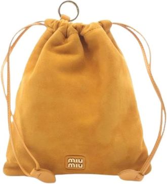 Miu Miu Pre-owned Bucket Bags, female, Brown, Size: ONE SIZE Pre-owned Suede Pouch