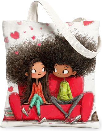 Generic Hearts Canvas Tote Bags, Cute Love Design Reusable Grocery Bags, Lightweight Washable Shoulder Strap Canvas for Shopping, T, White, 13x15 Inch