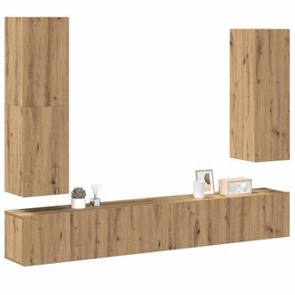 Berkfield Home 4 Piece TV Cabinet Set Wall-mounted Artisan Oak Engineered Wood in Brown