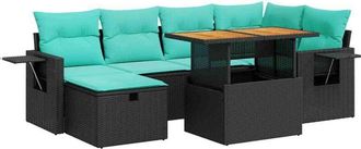 vidaXL 7 Piece Garden Sofa Set with Cushions Brown Poly Rattan Acacia vidaXL