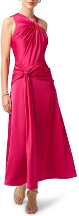 Aidan Mattox Crepe Back Satin Cocktail Maxi Dress in Bright Rose at Nordstrom, Size 12