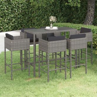 vidaXL Set Muebles De Bar Jard&iacute;n 7 Pzas Y Cojines Rat&aacute;n Sint&eacute;tico Gris Vidaxl