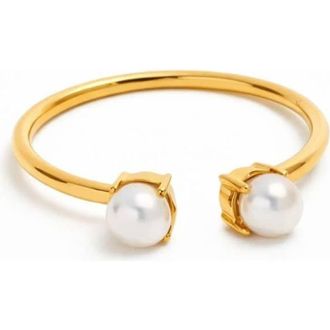 Adiba Double Pearl 18k Plated Stainless Steel Ring in Gold at Nordstrom, Size 7