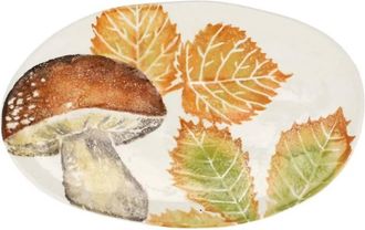 Vietri Autunno Mushroom Small Oval Platter In White