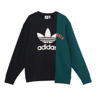 adidas Mens adidas originals Mr Crew Logo Printing Colorblock Irregular Round Neck Pullover Black HC0379