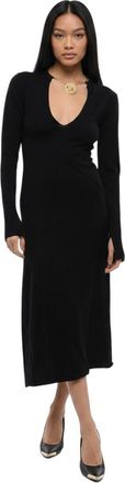 Jil Sander Black V Neck Midi Dress