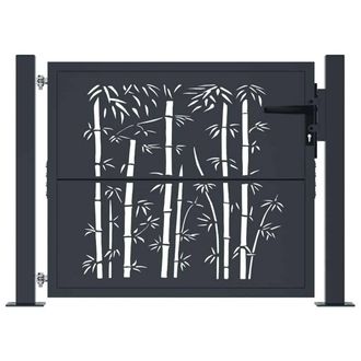 Berkfield Home Beautiful Garden Gate Anthracite 105x80 cm Steel Bamboo Design in Dark Grey