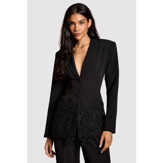 Coast Single Breasted Embroidered Lace Blazer in Black at Nordstrom, Size 4