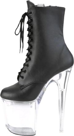 Generic 20cm Pole Dancing Boots Exotic Stiletto Heels and Lace-Up Patent Leather Round Toe Zip-Up Ankle Boots,Black 4,9.5 UK