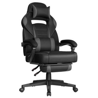 Songmics Silla ergon&oacute;mica con reposapi&eacute;s y coj&iacute;n lumbar de color negro y gris