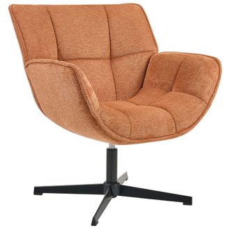 Beliani Sill&oacute;n Decorativo Tapizado Con Asiento Curvo Estructura Giratoria Estilo Retro Naranja Auma