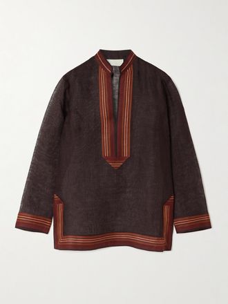 Tory Burch Tunica In Lino Con Righe - Marrone