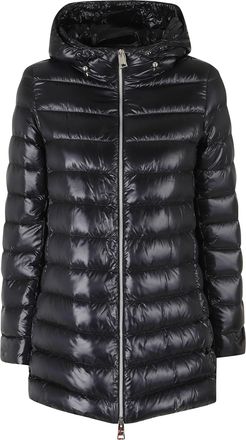 Herno Black A Shape Fixed Hood Double-Slider Zip Polyamide Down Jacket