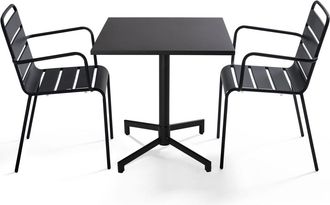 Oviala Mesa de jard&iacute;n de metal de 70 cm y 2 sillas en gris