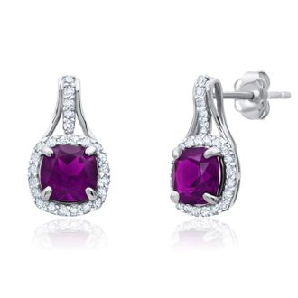 MAX + STONE 10k Yellow or White Gold Cushion Cut Gemstone Drop Earrings with Diamond Accent