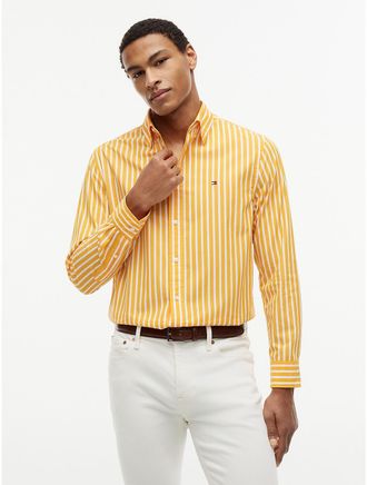Tommy Hilfiger Mens Regular Fit Striped Shirt - Orange - XXL