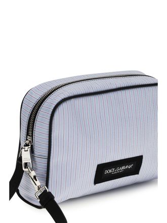 Dolce & Gabbana Mens Handbag Striped Poplin And Leather Multicolour-Light Blue Cotton Handbags Multicolour/light Hand Bags
