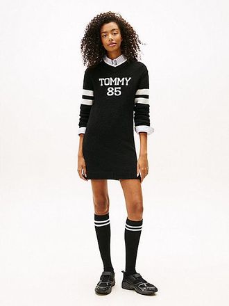 Tommy Hilfiger Intarsia Logo V-Neck Mini Jumper Dress