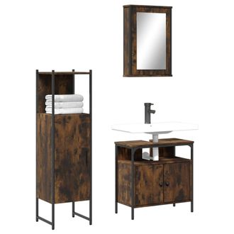 vidaXL Vidaxl - Set De Muebles Ba&ntilde;o 3 Pzas Madera Contrachapada Roble Ahumado