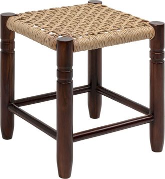 Jonathan Y Designs Handcrafted Wood Backless Indoor/Outdoor Bar Stool with Synthetic Woven Seat in Dark Brown -15.75 at Nordstrom
