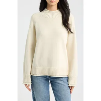 Rag & Bone Hazel Roll Neck Cotton & Wool Sweater in Ivory at Nordstrom, Size Xx-Small