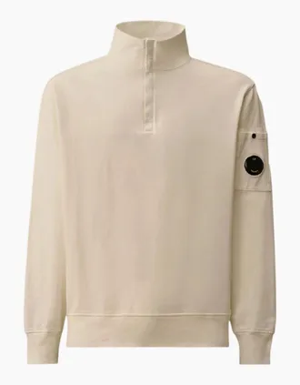C.P. Company Mens C.P. Company Light Fleece Half Zip Lens Gauze White Sweatshirt - Size: 42