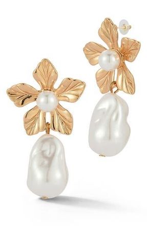 Sphera Milano Faux Pearl Flower Drop Earrings in Gold at Nordstrom Rack