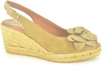 Viguera Bloemige Sandaal met Stras Detail - Dames - Sleehakken - Bruin - 36 EU - Schoenen
