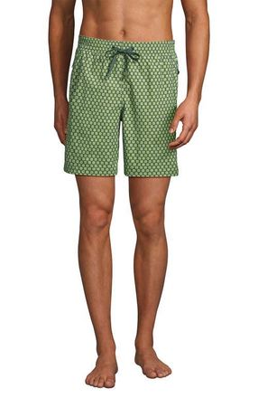 Lands End 7 Inch Volley Hydroliner Swim Trunks in Eucalyptus Geo at Nordstrom, Size X-Large
