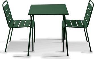Oviala Conjunto mesa de jard&iacute;n cuadrada y 2 sillas verde bosque