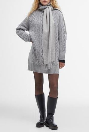 Barbour Beatrix Cable Stitch Long Sleeve Wool Blend Sweater Dress in Grey Marl at Nordstrom Rack, Size 10 Us / 14 Uk