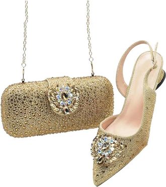 Generic Women Italian Shoes Bags Matching Set Rhinestoness Pumps Wedding Shoes