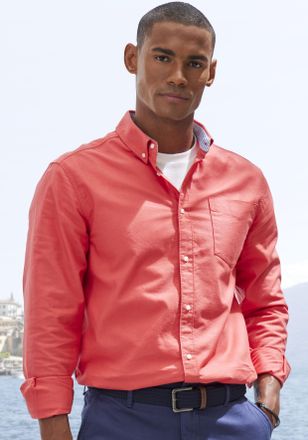 H.I.S Langarmhemd H.I.S regular-fit, Herren, Gr. XXXL (47/48), N-Gr, rot, Web, Obermaterial: 100% Baumwolle, unifarben, regular fit, Rundhals, 2-Knopf-Mansc