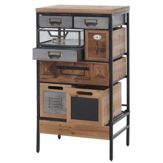 Hhg [nunca Usado] C&oacute;moda De Farmacia Hhg-586, Armario Con Cajones De Diferentes Tama&ntilde;os Y Soportes Para Etiquetas, Estilo Industrial Vintage/shabby, Mader