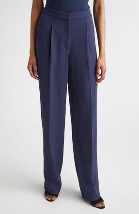 St. John Lydia Pleated Lightweight Stretch Cady Pants in Midnight at Nordstrom, Size 12