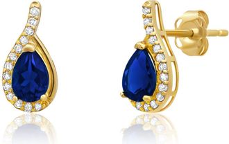 MAX + STONE 14k Yellow or White Gold Gemstone Pear Shape Drop Stud with Diamonds Accents