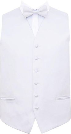 DQT New Plain Mens White Wedding Waistcoat & Pre-Tied Bow Tie Set - 36