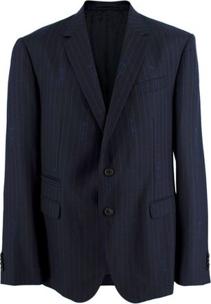 Versace Navy Pinstripe Logo Script Blazer Size XXXL