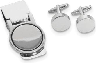 Diamond2Deal Silver-plated Circular Design Engravable Cuff Link and Money Clip Set