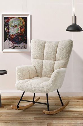 Living and Home Tufted Upholstered Rocking Chair with Pocket in White