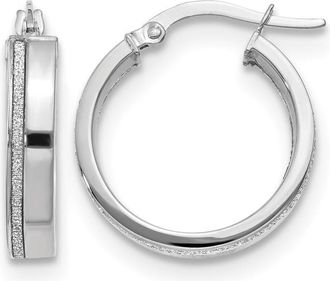 Diamond2Deal 14K White Gold Polished Glimmer Infused Hoop Earrings