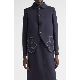 Comme Des Gar&ccedil;ons Floral Embroidered Gabardine Cutaway Jacket in Navy at Nordstrom, Size Small