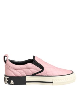 Dolce & Gabbana Pink Quilted Nylon Slip-On Sneaker Womens Shoes